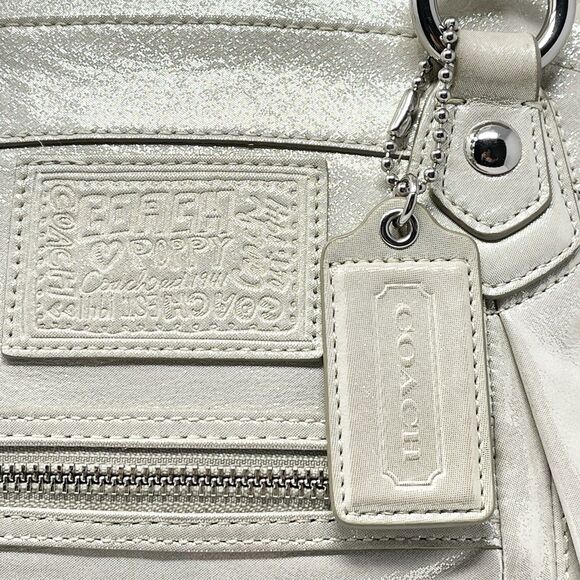 COACH Poppy Metallic Tote Shoulder Handbag Champagne Gold Tetro Designer - Picture 5 of 14